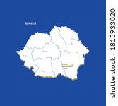 Vector map of Romania with border, cities and capital Bucharest. Each city has separately for your design. Vector Illustration