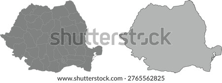 A vector map of Romania featuring its country outline and detailed internal administrative divisions. Clear borders illustrate regional breakdown for geographical context.