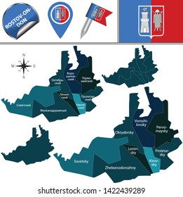 Vector map of Rostov-on-Don with named districts. There is variation of map where districts are signed in original russian language