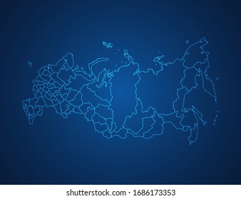Vector map of Russia abstract blue line scales on dark background.