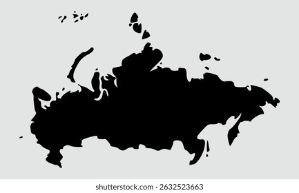 Vector map of Russia, detailed black silhouette, isolated on gray background.	