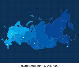 Mapa vectorial de Rusia con división en distritos y regiones federales