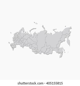 Vector map Russia. Gray Isolated vector Illustration. On Grey background. With shadow. EPS 10 Illustration.