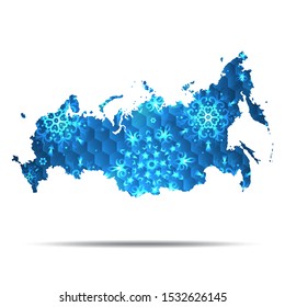 Vector map of Russia with snowflakes. Winter illustration for your design