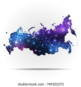 Vector map Russia with snowflakes. Winter illustration for your design