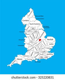 Vector map of Rutland in East Midlands, United Kingdom with regions. England vector map. Regions of England vector map.