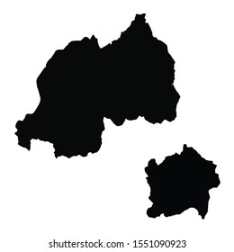 Vector map Rwanda and Kigali. Country and capital. Isolated vector Illustration. Black on White background. EPS 10 Illustration.
