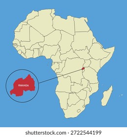 Mapa vetorial de Ruanda, ilustração silhueta de mapa vetorial isolado no mapa de África. Estado do continente africano