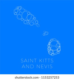 vector map of saint kitts and nevis filled with white circles of different sizes and degrees of transparency on blue background