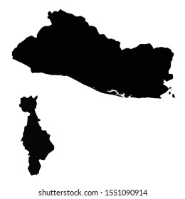 Vector map Salvador and San Salvador. Country and capital. Isolated vector Illustration. Black on White background. EPS 10 Illustration.