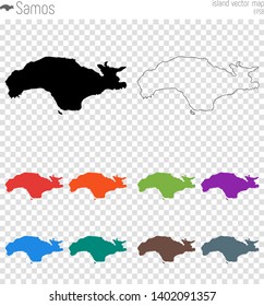 Vector map of Samos island, Greece. Black outline. Various color options.