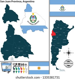Vector map of San Juan province and location on Argentinian map