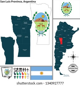 Vector map of San Luis province and location on Argentinian map