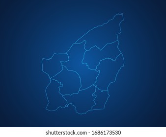 Vector map of San Marino abstract blue line scales on dark background.