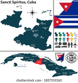 Vector map of Sancti Spiritus province and location on Cuban map