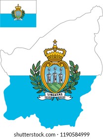 Vector map of San-Marino with flag. Isolated, white background