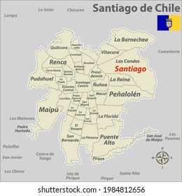 Vector map of Santiago de Chile with communes and neighbouring sities