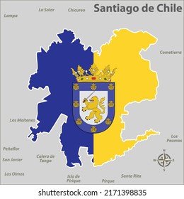 Vector map of Santiago de Chile its flag and neighbouring sities