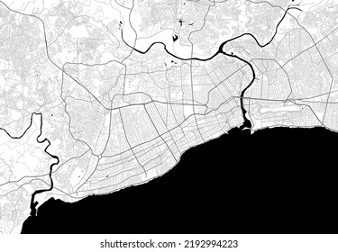 Vector map of Santo Domingo city. Urban grayscale poster. Road map image with metropolitan city area view.