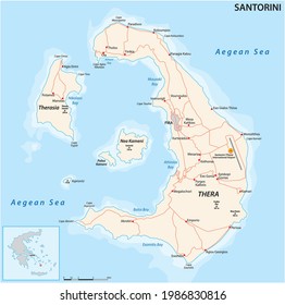 Vector map of the Santorini archipelago in the South Aegean Sea, Greece