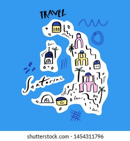 Vector map of Santorini island. Cartoon doodle style