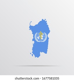 Vector map of Sardinia combined with World Health Organization (WHO) flag.