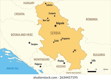 Vector Map of Serbia with Major Cities and Neighboring Countries – Editable Illustration