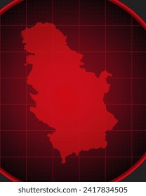 Vector map Serbia on the radar screen with a red grid. Template Europe country on monitor radar for pattern, report, background. Technology concept boundary Serbia for news, infographic, army
