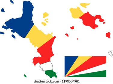 Vector map of Seychelles with flag. Isolated, white background