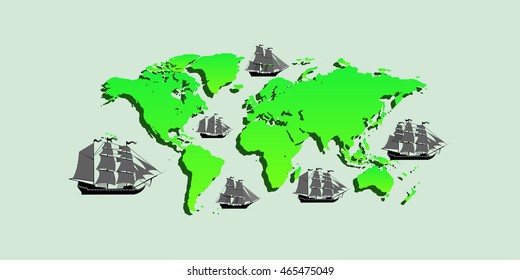 Vector map with ships with separate editable elements. Design for yacht clubs, shirts, etc.