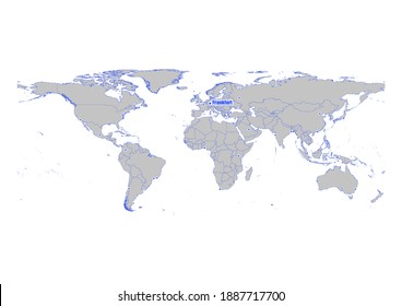Mapa de vectores que muestra la posición de Frankfurt, Alemania en el mapa mundial. Este mapa es adecuado para la edición digital y la impresión de todos los tamaños.