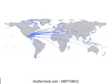 Vector map showing Guadalajara, Mexico's position on the world map, and its connections with other major cities. This map is suitable for digital editing and printing of all sizes.