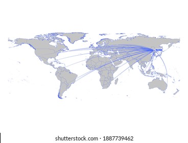Vector map showing Harbin, China's position on the world map, and its connections with other major cities. This map is suitable for digital editing and printing of all sizes.