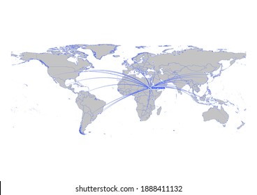 Mapa de vectores que muestra Jartum, la posición de Sudán en el mapa del mundo y sus conexiones con otras ciudades importantes. Este mapa es adecuado para la edición digital y la impresión de todos los tamaños.