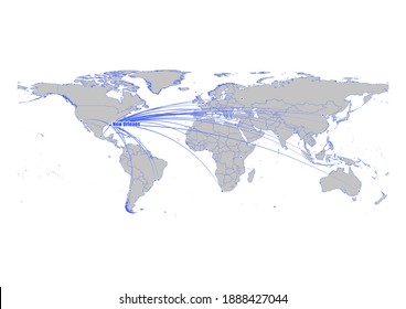 Mapa de vectores que muestra Nueva Orleans, la posición de los Estados Unidos en el mapa del mundo y sus conexiones con otras grandes ciudades. Este mapa es adecuado para la edición digital y la impresión de todos los tamaños.