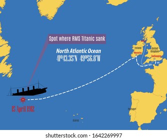 Vector map showing the place where the Titanic sank.