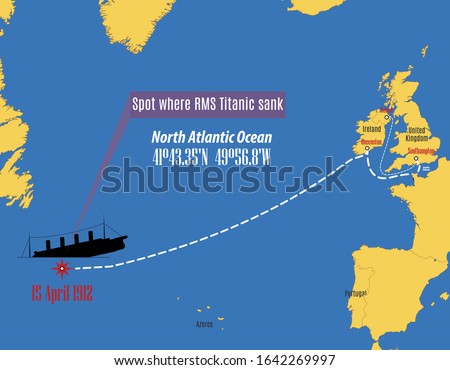 Vector map showing the place where the Titanic sank.