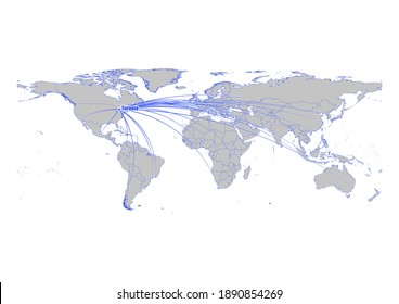 Vector map showing  Toronto, Canada's position on the world map, and its connections with other major cities. This map is suitable for digital editing and printing of all sizes.
