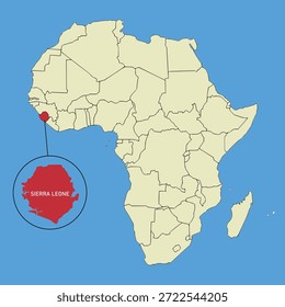 Mapa vetorial de Serra Leoa, ilustração silhueta de mapa vetorial isolado no mapa de África. Estado do continente africano
