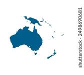 Vector map silhouette of Australia, showcasing its distinct shape and geographical layout. Ideal for educational and design purpose, graphic emphasizes the continent borders without any details.