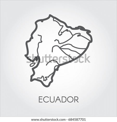 Vector map silhouette of Ecuador country. Line icon with signature for cartography, geography, education projects, sites, travel articles and other design needs
