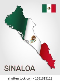 Vector map of Sinaloa state combined with waving Mexican national flag - Vector