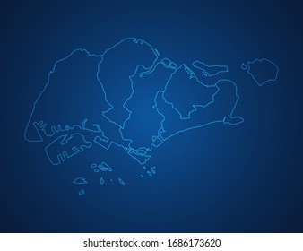 Mapa vectorial de la línea azul abstracta de Singapur escala sobre fondo oscuro.
