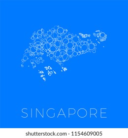 vector map of singapore filled with white circles of different sizes and degrees of transparency on blue background