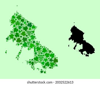 Vector Map of Skyros Island. Collage of green grape leaves, wine bottles. Map of Skyros Island collage designed from bottles, grapes, green leaves.