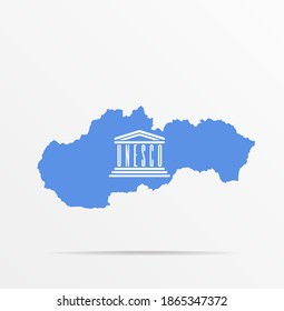 Vector Map Slovakia Combined With United Nations Educational, Scientific And Cultural Organization (UNESCO) Flag.