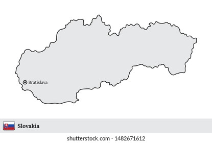 Vector map of Slovakia with national flag and marked capital city of Bratislava
