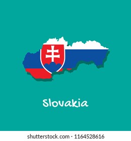 Vector map of Slovakia painted in the colors of the flag. The country's borders with shadow. Isolated vector illustration.
