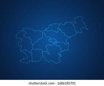 Vektorillustration Karte Sloweniens abstrakte blaue Linien auf dunklem Hintergrund.