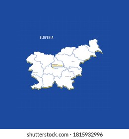 Vector map of Slovenia with border, cities and capital Ljubljana. Each city has separately for your design. Vector Illustration